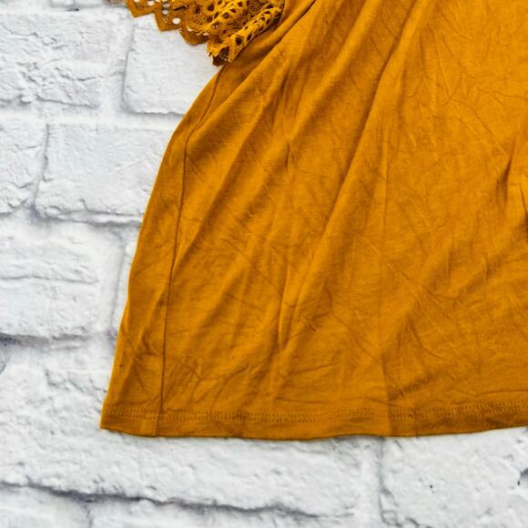 LOFT‎ Women's Short Sleeve Lace Shirt Blouse Small Yellow Mustard Round Neck - Picture 5 of 8